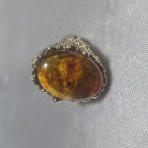 Oval Amber 18k Yellow Gold Over Sterling Silver Ring